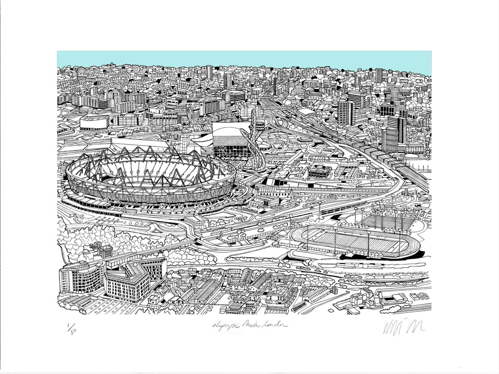 Olympic Park Light Blue A3 Art Map Will Clarke for We Built This City 4
