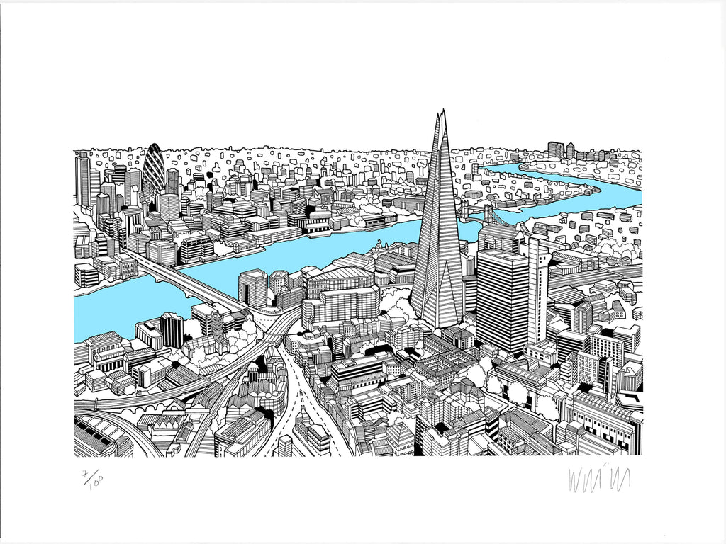 The Shard Light Blue A3 Art Map Will Clarke for We Built This City 4