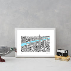The Shard Light Blue A3 Art Map Will Clarke for We Built This City 2