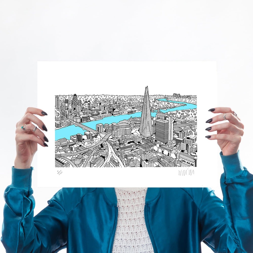 The Shard Light Blue A3 Art Map Will Clarke for We Built This City 1